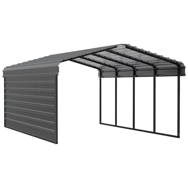 Arrow Storage Products Galvanized Steel Carport, W/ 1-Sided Enclosure, Compact Car Metal Carport Kit, 12'x20'x7', Charcoal CPHC122007ECL1 - main